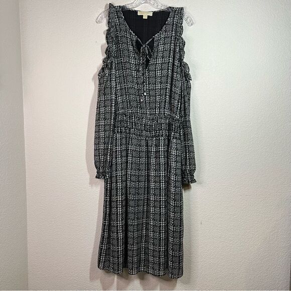 Michael Kors Black Georgette Cold Shoulder Midi Dress‎ Size XL - Picture 1 of 8